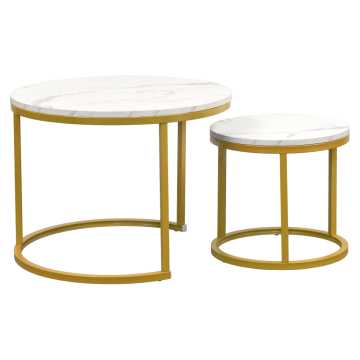 Konferenčné stolíky, set 2 ks, zlatá/imitácia mramoru, DAMON