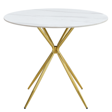 Jedálenský stôl, biely mramor/gold chróm zlatá, priemer 90 cm, MEKNER