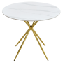 Jedálenský stôl, biely mramor/gold chróm zlatá, priemer 90 cm, MEKNER