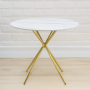 Jedálenský stôl, biely mramor/gold chróm zlatá, priemer 90 cm, MEKNER