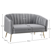 Dizajnový 2-sed, sivá Velvet látka/gold chróm-zlatý, BAGY