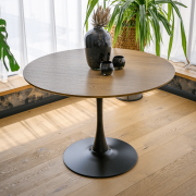 Jedálenský stôl, okrúhly, dub/čierna, priemer 110 cm, REVENTON NEW