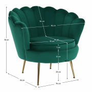 Kreslo v štýle Art-deco, smaragdová Velvet látka/gold chróm-zlatý, NOBLIN