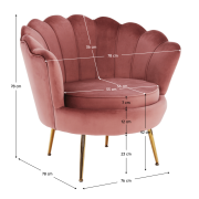 Kreslo v štýle Art-deco, ružová Velvet látka/gold chróm-zlatý, NOBLIN