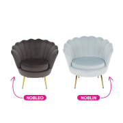 Kreslo v štýle Art-deco, sivomodrá Velvet látka/gold chróm-zlatý, NOBLIN