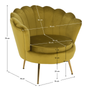 Kreslo v štýle Art-deco, horčicová Velvet látka/gold chróm-zlatý, NOBLIN