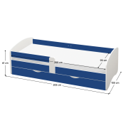 Posteľ s roštom a úložným priestorom 90x200, biela/modrá, COCOLINO
