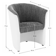 Klubové kreslo, ekokoža biela/ látka sivá, CUBA