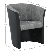 Klubové kreslo, ekokoža čierna/ látka sivá šenil Lava 5, CUBA