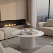 Konferenčný stolík, biely mramor/MDF, priemer 80 cm, MAHIR TYP 1