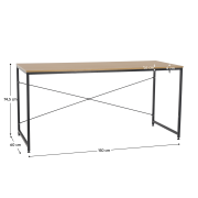 Písací stôl, dub/čierna, 150x60 cm, MELLORA
