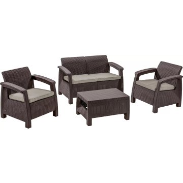 Záhradný nábytok Keter Corfu set dvojsedačka + dve kreslá + stôl hnedý