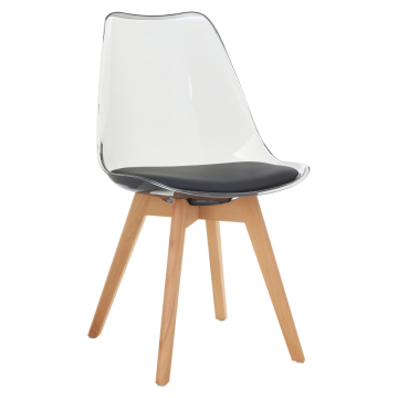 Stolička, transparentná čierna, akryl/ekokoža/buk, BALI 3 NEW