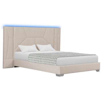 Posteľ s roštom a LED osvetlením, 160x200, béžová Velvet látka, ALTESA