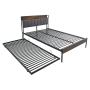 Posteľ s roštom a výsuvnou prístelkou, 140x200, čierna/sivá, NORDO