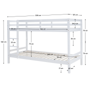 Poschodová posteľ, 90x200, masívne drevo, biela, INEZA