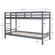 Poschodová posteľ, 90x200, masívne drevo, sivá, INEZA