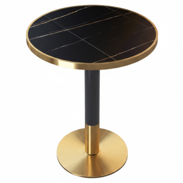 Jedálenský bistro stôl, čierny mramor/čierna/zlatá, priemer 80 cm, OREN