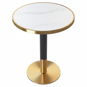 Jedálenský bistro stôl, biely mramor/čierna/zlatá, priemer 80 cm, OREN