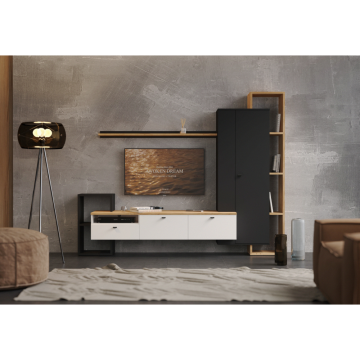 Obývacia stena, čierna/biela/dub craft zlatý, DENISO