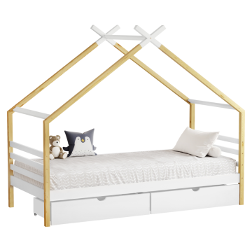 Montessori posteľ, biela/hnedá, 90x200, TARA