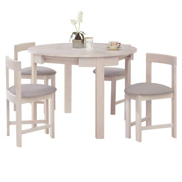 Jedálenský set 1+4, masívne drevo, biela vzor drevo/sivobéžová, DOMIO