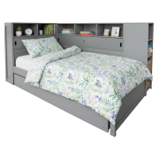 Posteľ s regálmi a prístelkou, sivá, 90x200, LENDON
