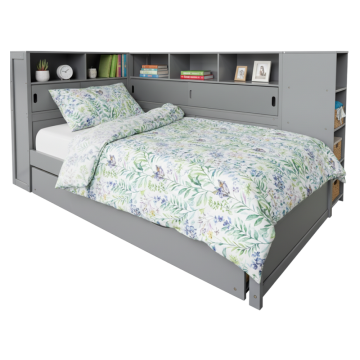 Posteľ s regálmi a prístelkou, sivá, 90x200, LENDON