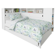 Posteľ s regálmi a prístelkou, biela, 90x200, LENDON