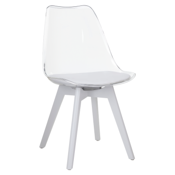 Stolička, transparentná biela, akryl/ekokoža/biela, BALI 3 NEW