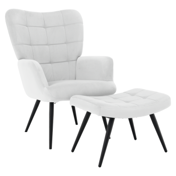 Kreslo s podnožou, svetlosivá Velvet látka/čierna, HABEN