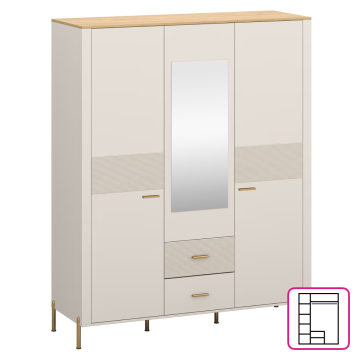 Skriňa so zrkadlom, kašmír/dub kamenný, RUNOL 3D2S