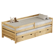 Posteľ s prístelkou a úložným priestorom, 90x200, prírodná, ELARA