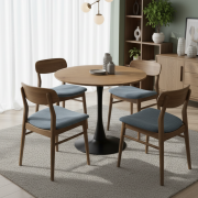 Jedálenský stôl, dub/čierna, priemer 80 cm, REVENTON NEW