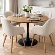 Jedálenský stôl, okrúhly, dub/čierna, priemer 110 cm, REVENTON NEW