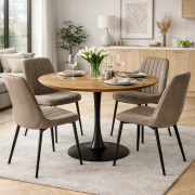 Jedálenský stôl, okrúhly, dub/čierna, priemer 110 cm, REVENTON NEW