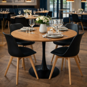 Jedálenský stôl, okrúhly, dub/čierna, priemer 110 cm, REVENTON NEW