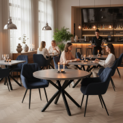 Jedálenský stôl, betón/čierna, priemer 120 cm, MEDOR