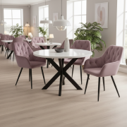 Jedálenský stôl, biela matná/čierna, priemer 120 cm, MEDOR