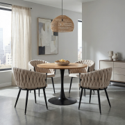 Jedálenský stôl, okrúhly, dub/čierna, priemer 110 cm, REVENTON NEW