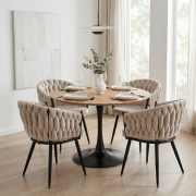 Jedálenský stôl, okrúhly, dub/čierna, priemer 110 cm, REVENTON NEW