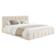 Posteľ s kovovým roštom a úložným priestorom, 200x200, béžová, SORELA