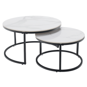 Konferenčné stolíky, set 2 ks, biely mramor/čierna, LASTRO NEW