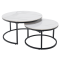 Konferenčné stolíky, set 2 ks, biely mramor/čierna, LASTRO NEW