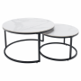 Konferenčné stolíky, set 2 ks, biely mramor/čierna, LASTRO NEW