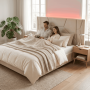 Posteľ s roštom a LED osvetlením, 160x200, béžová Velvet látka, ALTESA