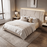 Posteľ s roštom a LED osvetlením, 160x200, béžová Velvet látka, ALTESA