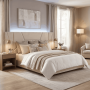 Posteľ s roštom a LED osvetlením, 160x200, béžová Velvet látka, ALTESA