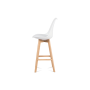 barová stolička plast, sedák biela ekokoža/nohy masív prírodný buk