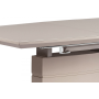 rozkladací jedálenský stôl 140+40x80x76cm, farba cappucino/lesk, biele sklo/brusený nerez